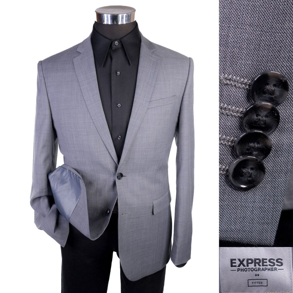 Express Photographer Fitted Gray Blazer Sport Coat Sz 38R Wool blend 2-Button